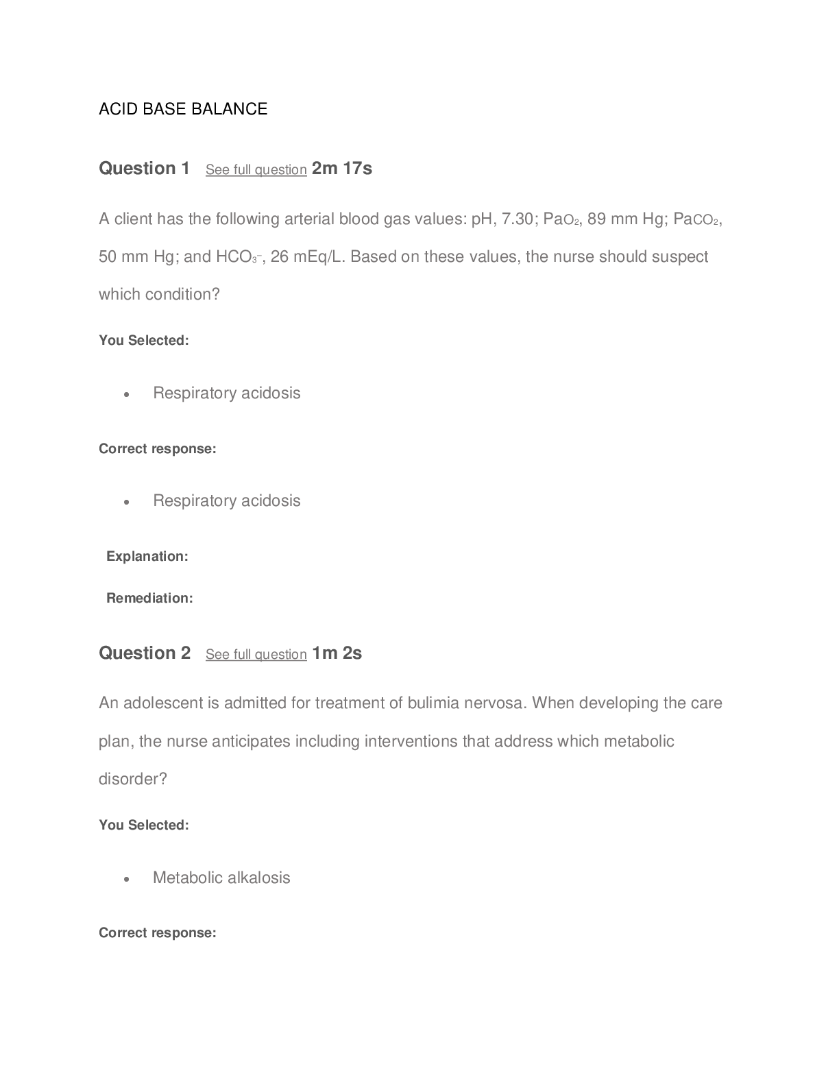Preview of ATI ACID BASE BALANCE, Questions and Answers with Explanations, All Correct, Download to S